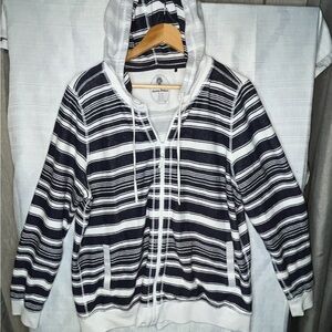 Tommy Bahama Navy and White Striped Sweatshirt Full Zip Up Hoodie Women XL